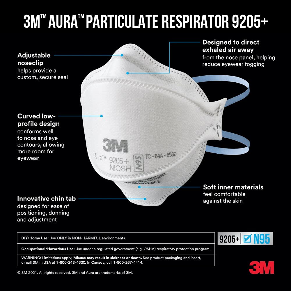 3M Aura N95 Particulate Respirator 9205PP-20-DC, N95 Masks, 20 Masks 🍁 All In One Marketplace Canada