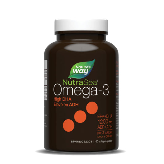 Nature's Way NutraSea DHA 2X Concentrated Omega 3 Softgels Supplement – Fresh Mint Flavour – Brain & Eye Support for Adults and Kids Ages 14+ – 500mg DHA, 60 Softgels 🍁 All In One Marketplace Canada