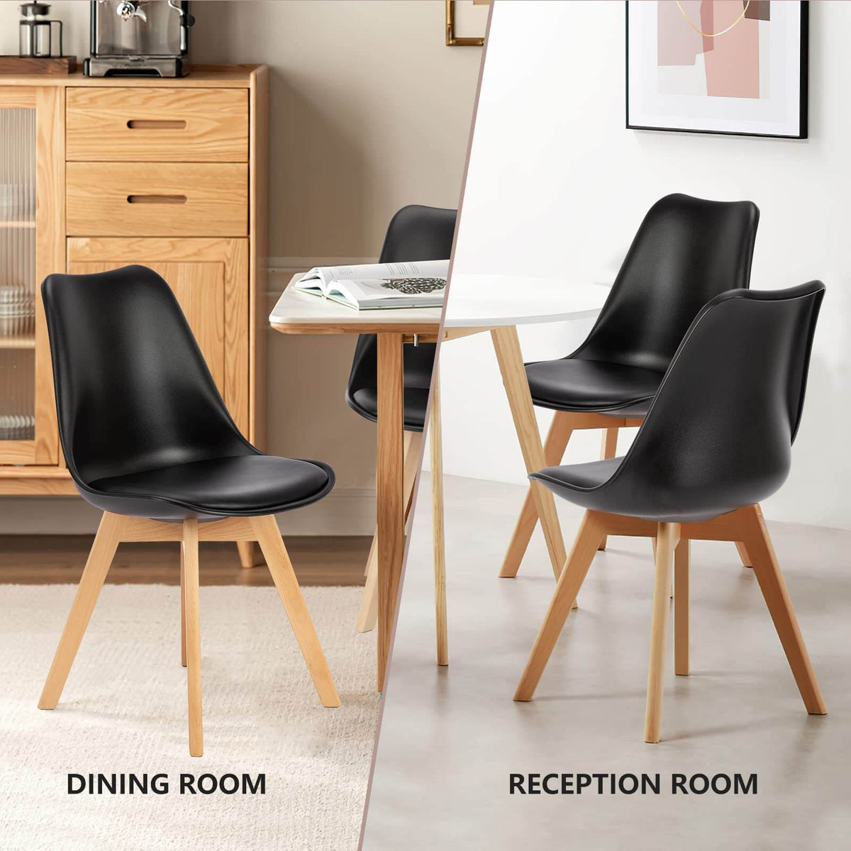 PU Leather Upholstered Dining Chairs with Wood Legs, Set of 4, Black and White (United States Delivery Only)
