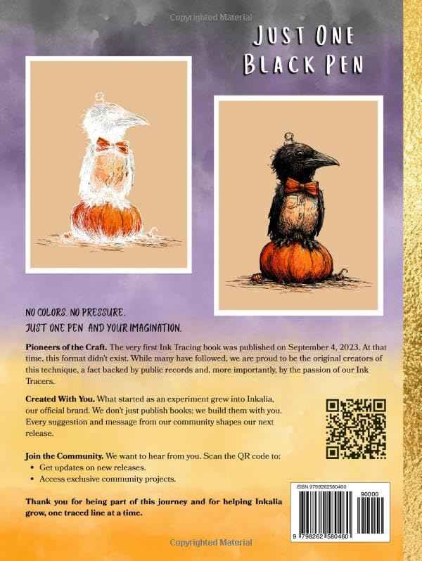 Inkalia Tracing: Spooky Creepy and Cute Halloween: A Relaxing Creepy Cute Coloring Book for Adults to Trace with Only One Black Pen – Cozy Hygge Vibes for Stress Relief