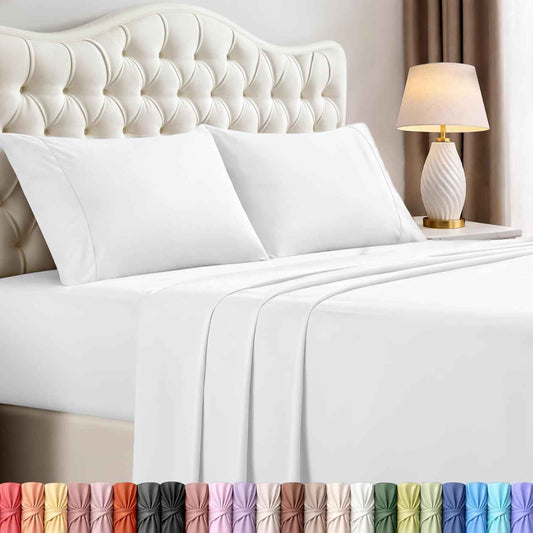 Utopia Bedding Queen Bed Sheets - 4 Piece Queen Size Cooling Sheet Set - Hotel Luxury Soft Breathable Microfiber, Oeko-TEX, Deep Pocket Easy Fit & Care, Fade & Wrinkle Resistant, White 🍁 All In One Marketplace Canada