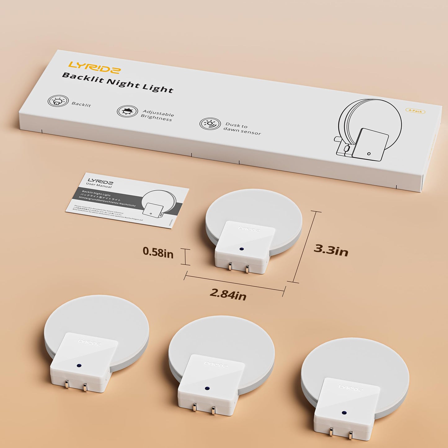 Lyridz Backlit Night Light Plug-in,[4 Pack] Glare-Free Indirect Glow, Dusk to Dawn Sensor, 1-50LM Dimmable Veilleuse, 2700K Warm White for Bedroom, Bathroom, Hallway 🍁 All In One Marketplace Canada