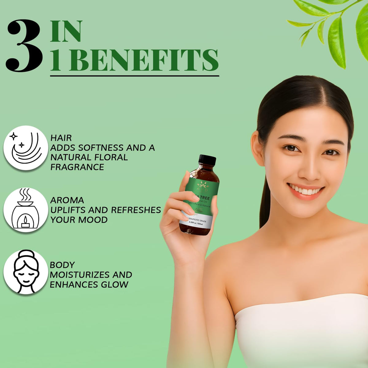 AVD Organics Tea Tree Oil | 100% Pure and Natural Tea Tree Essential Oil for skin | for Nail Fungus Face Aromatherapy Home Diffusers Carrier | 3.38 fl. Oz 🍁 All In One Marketplace Canada