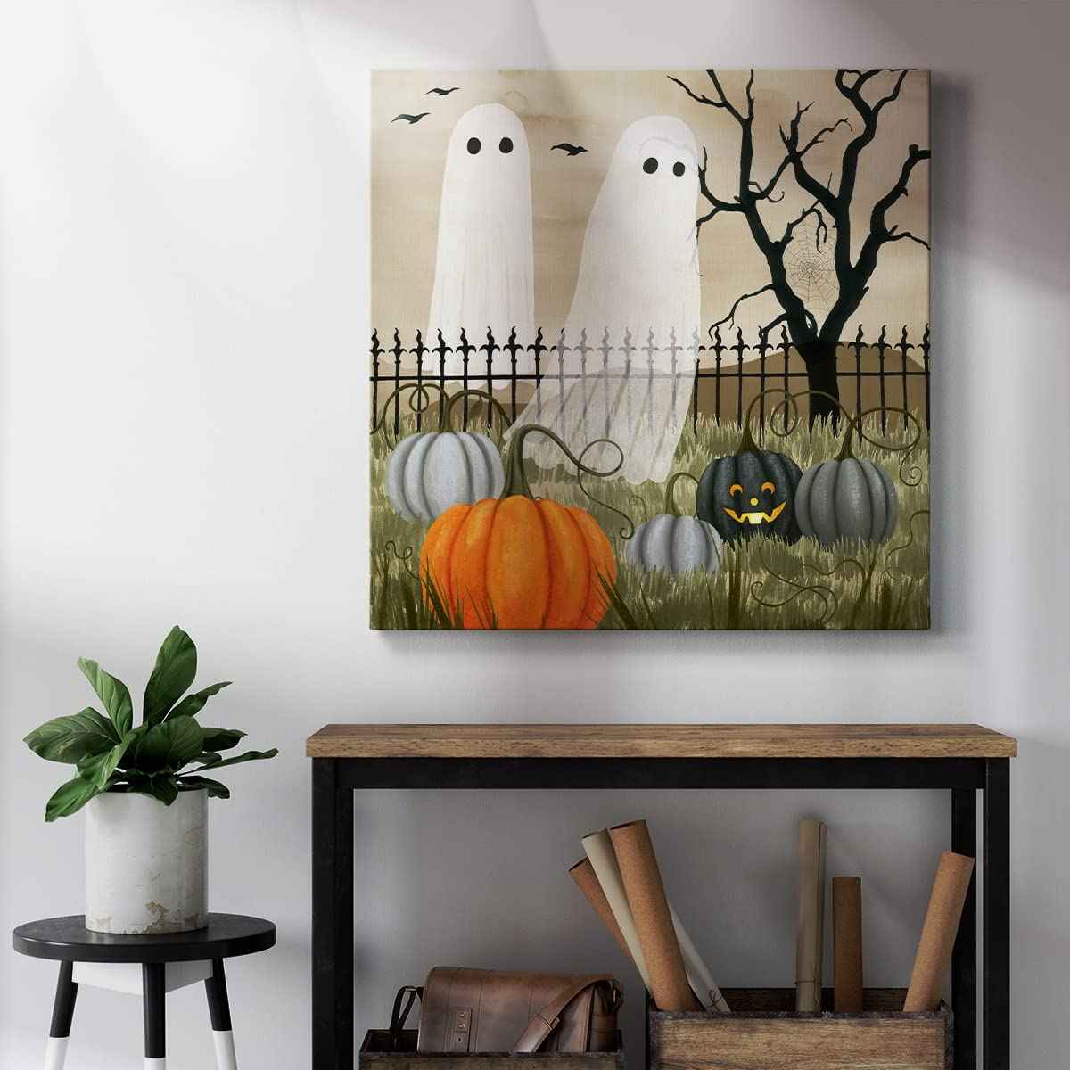 Renditions Gallery Modern Canvas Wall Art Pictures for Office Decorations Halloween Hunted Pumpkin Patch Premium Wall Hanging Wooden Artwork for Livingroom Kitchen Paintings - 24"X24" LT508