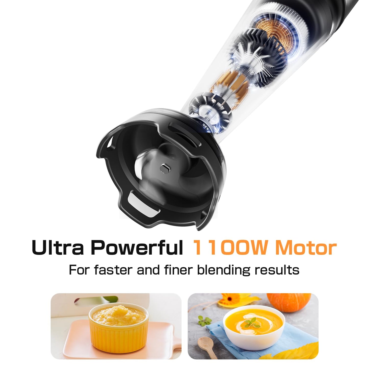 Immersion Blender Handheld 1100W - 3 in 1 Hand Blenders Set with Trigger Speed Control Stainless Steel Emulsion Stick with Whisk and Milk Frother, Emulsifier for Kitchen for Soup, Smoothie, Puree 🍁 All In One Marketplace Canada