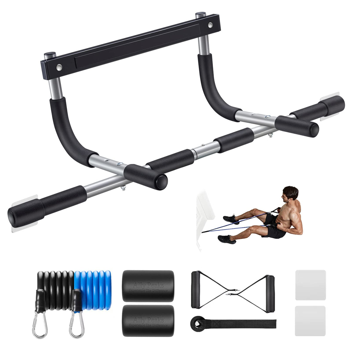 ALLY PEAKS Pull Up Bar Thickened Steel Pipe Super Heavy Duty Steel Frame Upper Workout Bar| Multi-Grip Strength for Doorway | Indoor Chin-Up Bar Fitness Trainer for Home Gym Max Limit 440 lbs 🍁 All In One Marketplace Canada