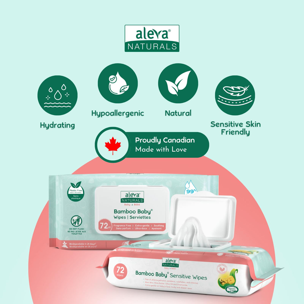 Aleva Naturals Hypoallergenic Bamboo Baby Wipes for babies with Sensitive Skin, Super Soft, Biodegradable, Extra Strong, Natural and Organic Formula, Vegan - New Eco-Friendly, Sustainable Packaging- Mega Pack- 72 Count X 12 = 864 Wipes Total