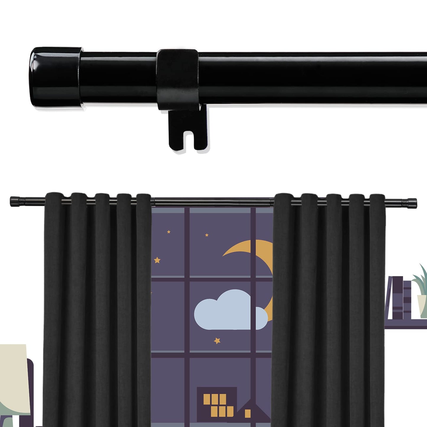 Extra Long Curtain Rods for Windows 28 to 144 inch, 1" Heavy Duty Drapery Rods with Adjustable Brackets, Bedroom Easy Instal Simple Blackout Outdoor Black Curtain Rods for Patio 🍁 All In One Marketplace Canada