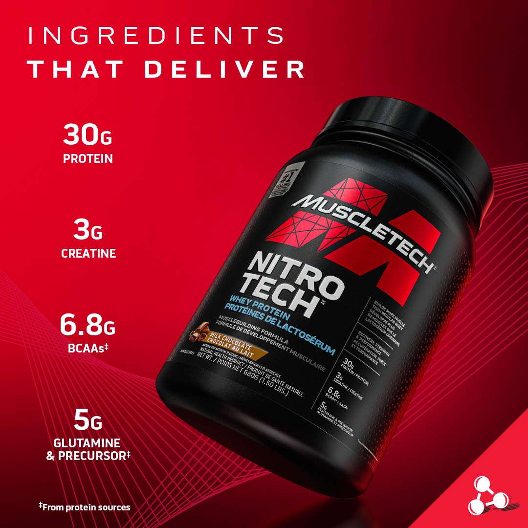 Muscletech Whey Protein Powder - Nitro-Tech Ultimate Muscle Building Formula with Whey Protein Isolate & Peptides - 30g of Protein, 3g of Creatine & 6.8g of BCAA - Vanilla Cream, 5 Pound (Pack of 1) 🍁 All In One Marketplace Canada