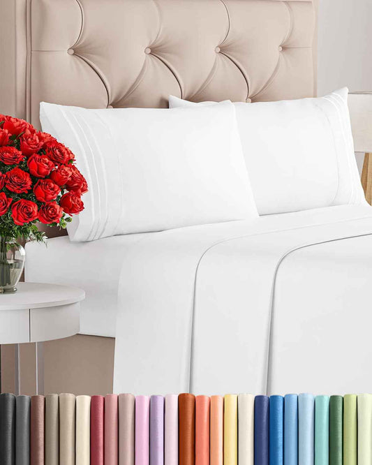 King Size 4 Piece Sheet Set - Comfy Breathable & Cooling Sheets - Hotel Luxury Bed Sheets for Women & Men - Deep Pockets, Easy-Fit, Extra Soft & Wrinkle Free Sheets - White Oeko-Tex Bed Sheet Set 🍁 All In One Marketplace Canada