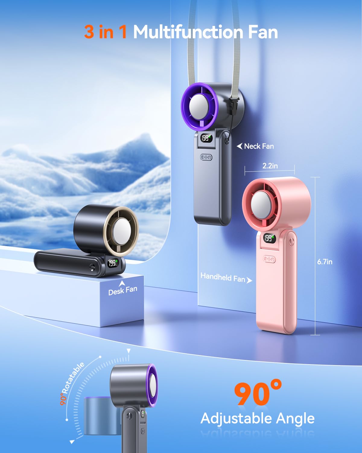 Portable Handheld Turbo Fan with Ice Cooler, 199 Speed Personal Fan,5500mAh Rechargeable,20H Cooling Time,20000 RPM Powerful Silent Motor, Summer Essential for Travel/Outdoor/Office, Grey Purple 🍁 All In One Marketplace Canada