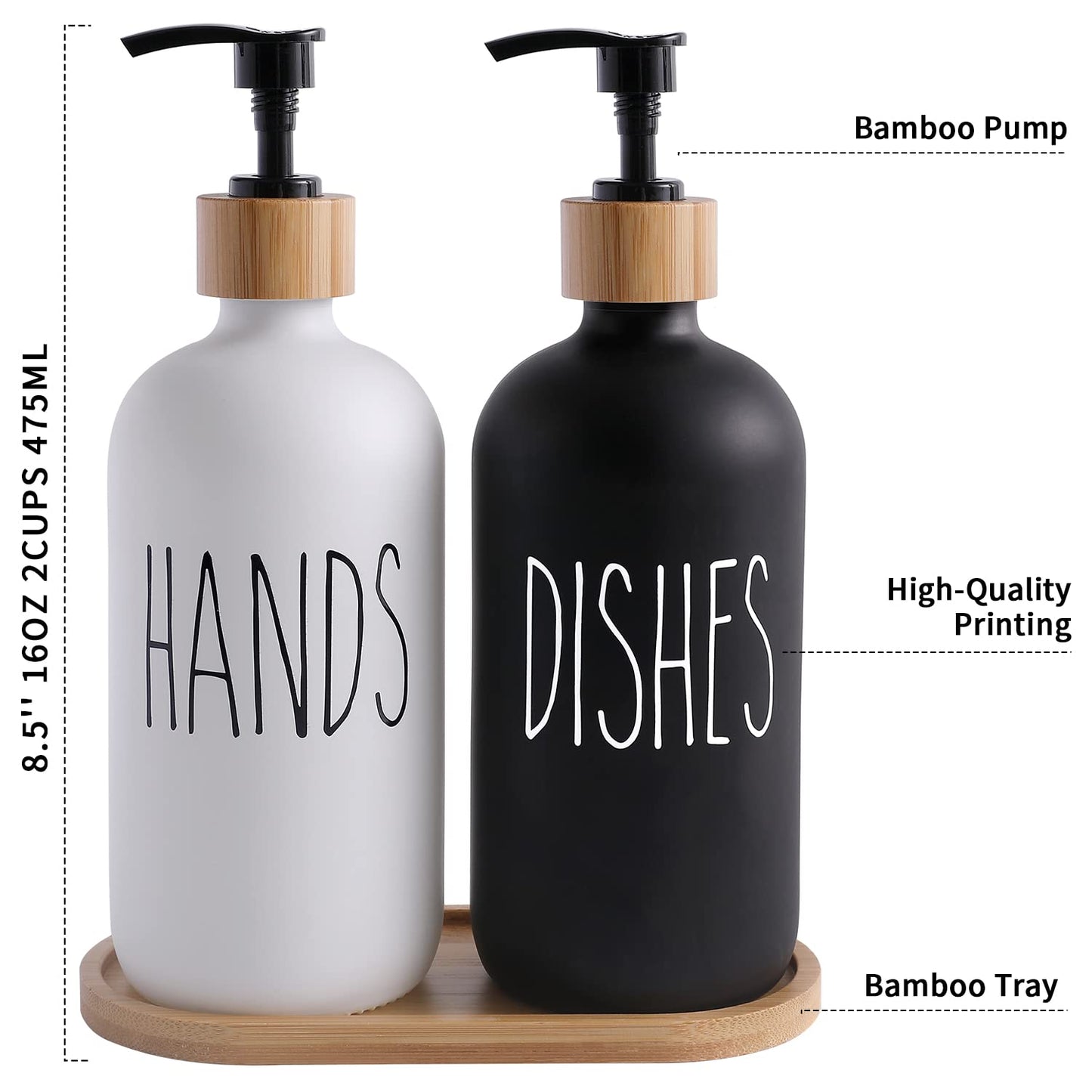 MOMEEMO Glass Soap Dispenser Set, Contains Hand Soap and Dish Soap Dispenser.Suitable for Kitchen Decor. (Black & White) 🍁 All In One Marketplace Canada