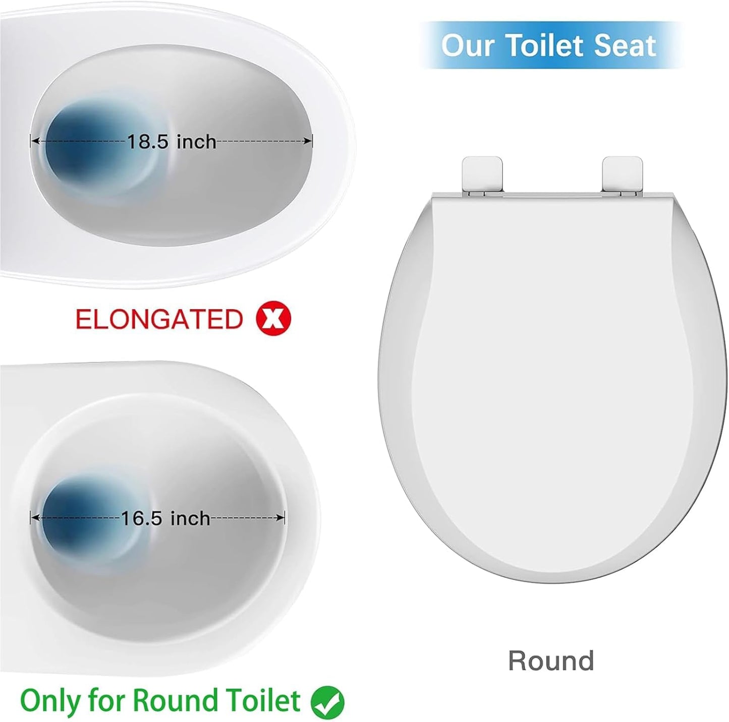 Quiet-Close Toilet Seat Round, Slow Close & Quick Release, Adjustable Quick Screw Attach Non-Slip Hinges, Easy to Install, Universal Fit 🍁 All In One Marketplace Canada