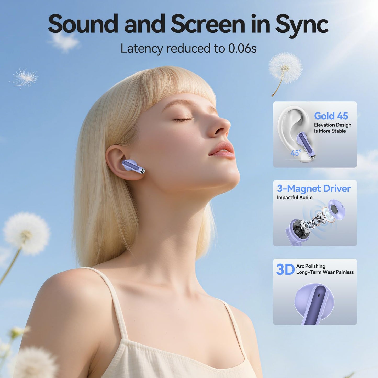 Wireless Earbuds, Bluetooth 5.4 in-Ear Headphones Wireless Bluetooth with ENC 4 Mics, Bluetooth Earbuds 50 Hour Noise-Cancelling Ear Buds with LED Indicator, IPX7 Waterproof for Sports/Work Purple 🍁 All In One Marketplace Canada