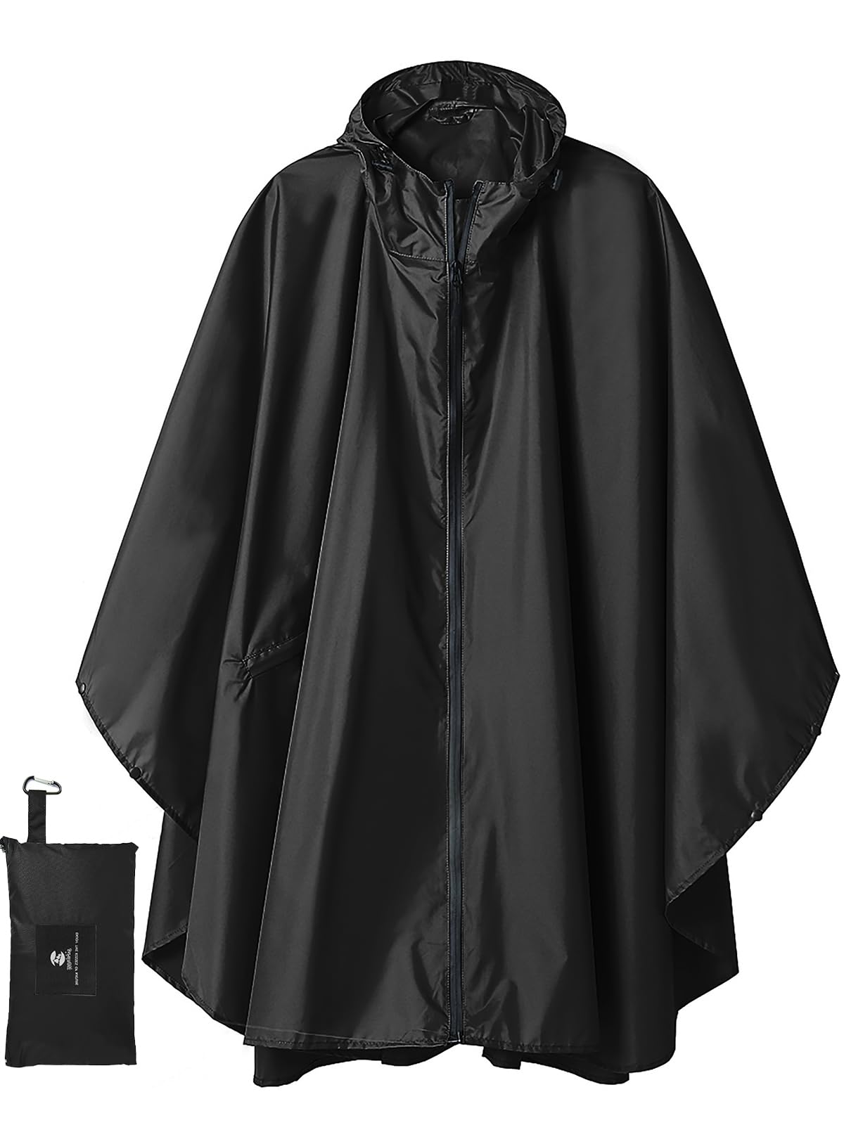 SaphiRose Hooded Rain Ponchos Outdoor Waterproof Raincoat Jacket for Adults with Zipper (Black) 🍁 All In One Marketplace Canada