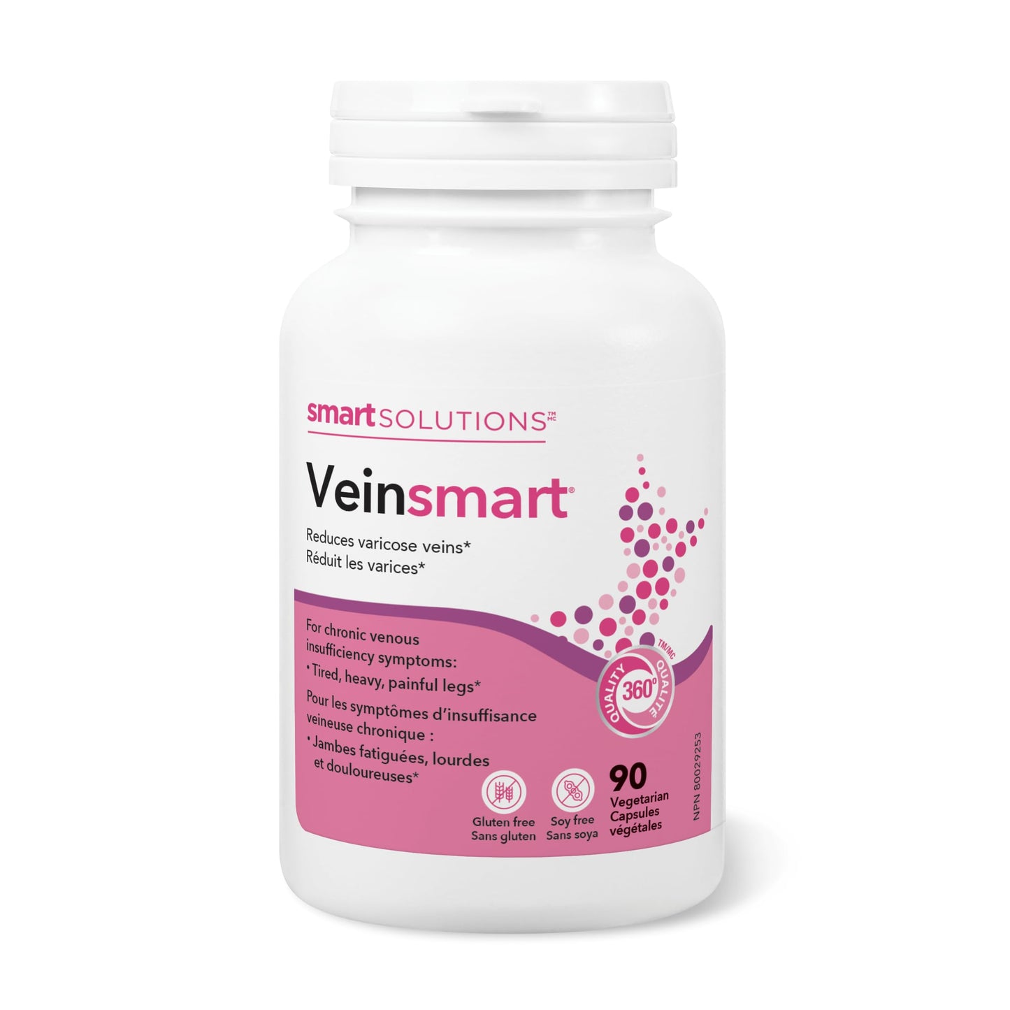 Smart Solutions Veinsmart Vegetarian Capsules, Supports Vein Health and Reduces Varicose Veins, Helps with Swelling and the Feeling Heaviness in the Legs. With 300 mg Diosmin, Gluten-Free, Soy-Free, 90 Count 🍁 All In One Marketplace Canada