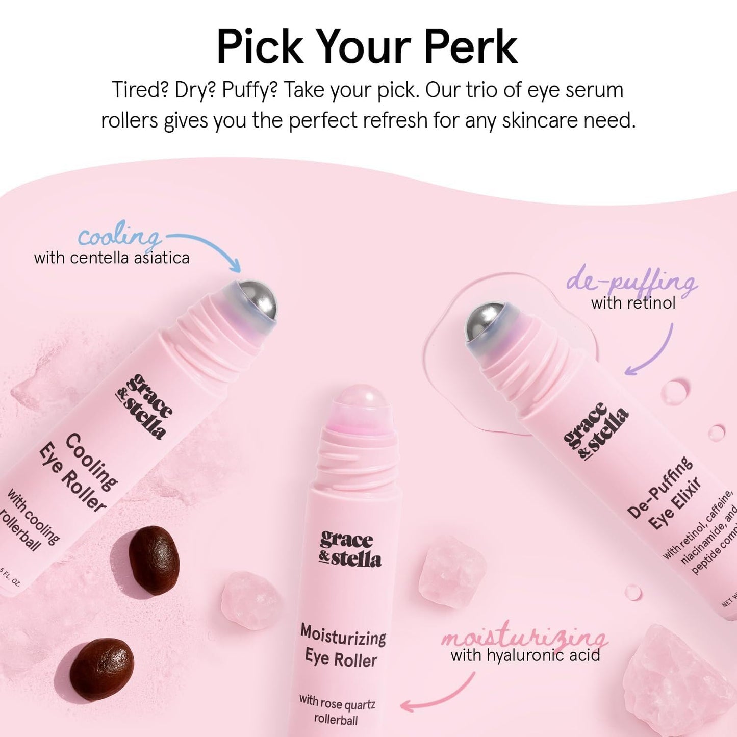 grace & stella Under Eye Brightener Roller - Airplane Travel Essentials - Travel Size Toiletries - Retinol & Caffeine Eye Serum for Puffiness, Dark Circles, Wrinkles - Vegan Skincare (15ml / 0.51floz) 🍁 All In One Marketplace Canada