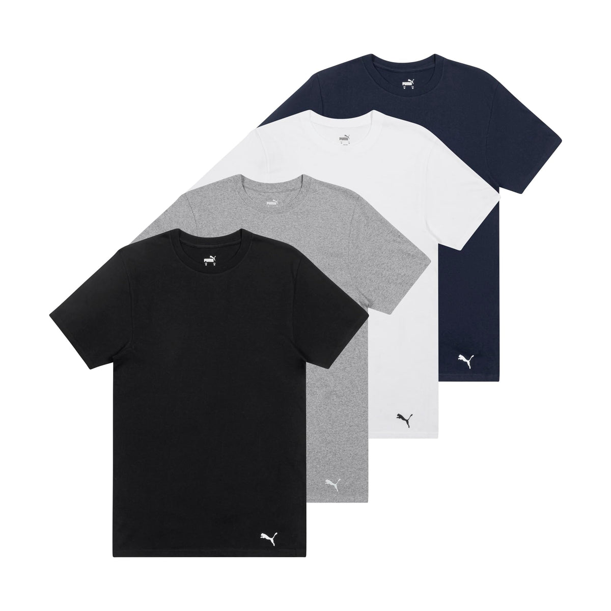 PUMA Men's 4 Pack Cotton Crewneck Short Sleeve T-Shirt, Black/Grey/White/Navy, Medium 🍁 All In One Marketplace Canada