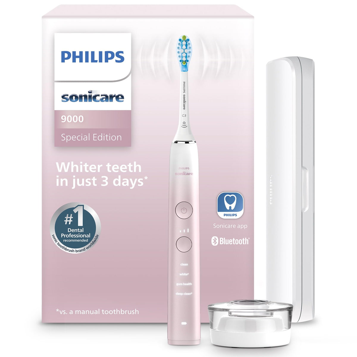 Philips Sonicare DiamondClean 9000 Electric Toothbrush - Sonic Toothbrush with App, Pressure Sensor, 12 Brushing Settings, Brush Head Replacement Reminder, Charging Stand, Travel Case, Pink, HX9911/90 🍁 All In One Marketplace Canada