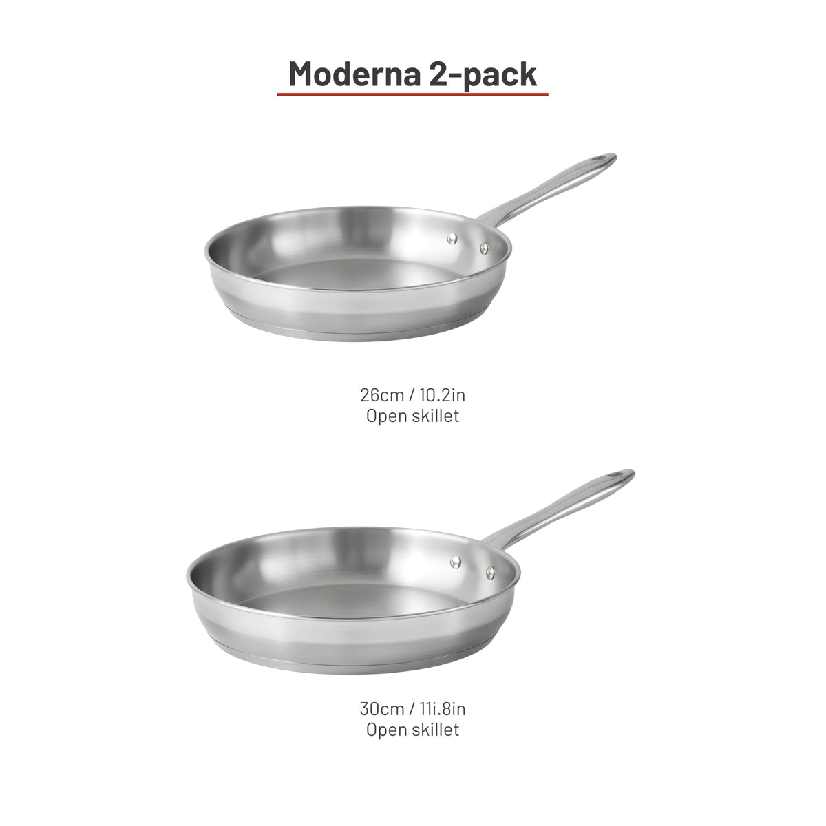 Lagostina Moderna 2 Piece Stainless Steel Pan Set (26cm / 10in and 30cm / 12in), Commercial Capsule Base, Induction Safe Cookware, Dishwasher and Oven Safe up to 400ºF / 204ºF, Silver 🍁 All In One Marketplace Canada