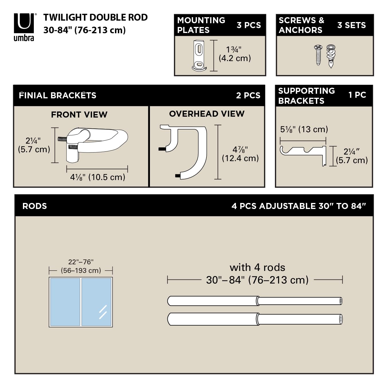 Umbra Twilight Double Curtain Rod Set – Wrap Around Design Ideal for Blackout or Room Darkening Panels, 30 to 84 Inches, Nickel 🍁 All In One Marketplace Canada