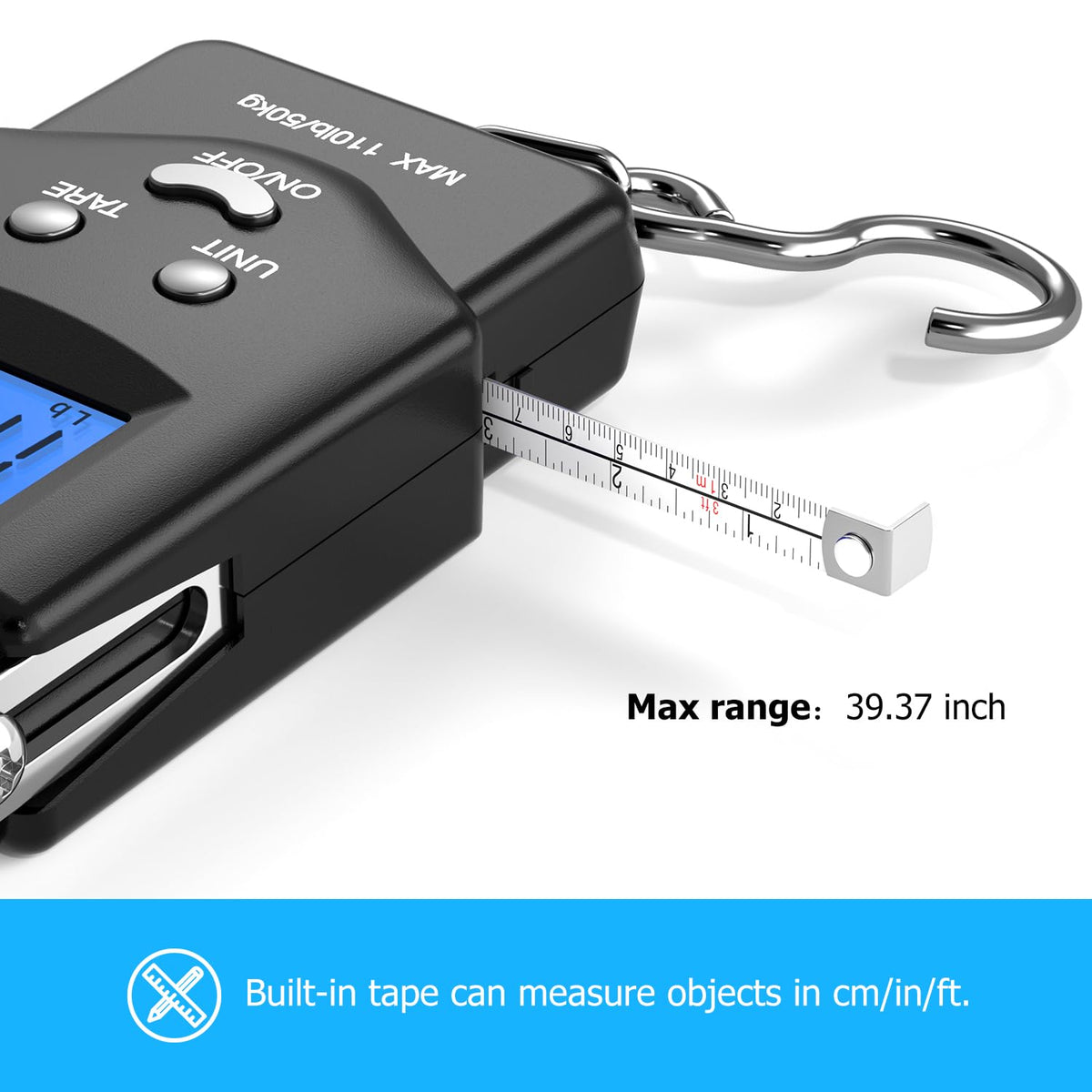 Fish Scale, Dr.meter 110lb/50kg Backlit LCD Display Digital Scale with Built-in Measuring Tape - Electronic Fishing Postal Hanging Hook Scale with 2 AAA Batteries, Pocket Size, Fishing Gifts for Man 🍁 All In One Marketplace Canada