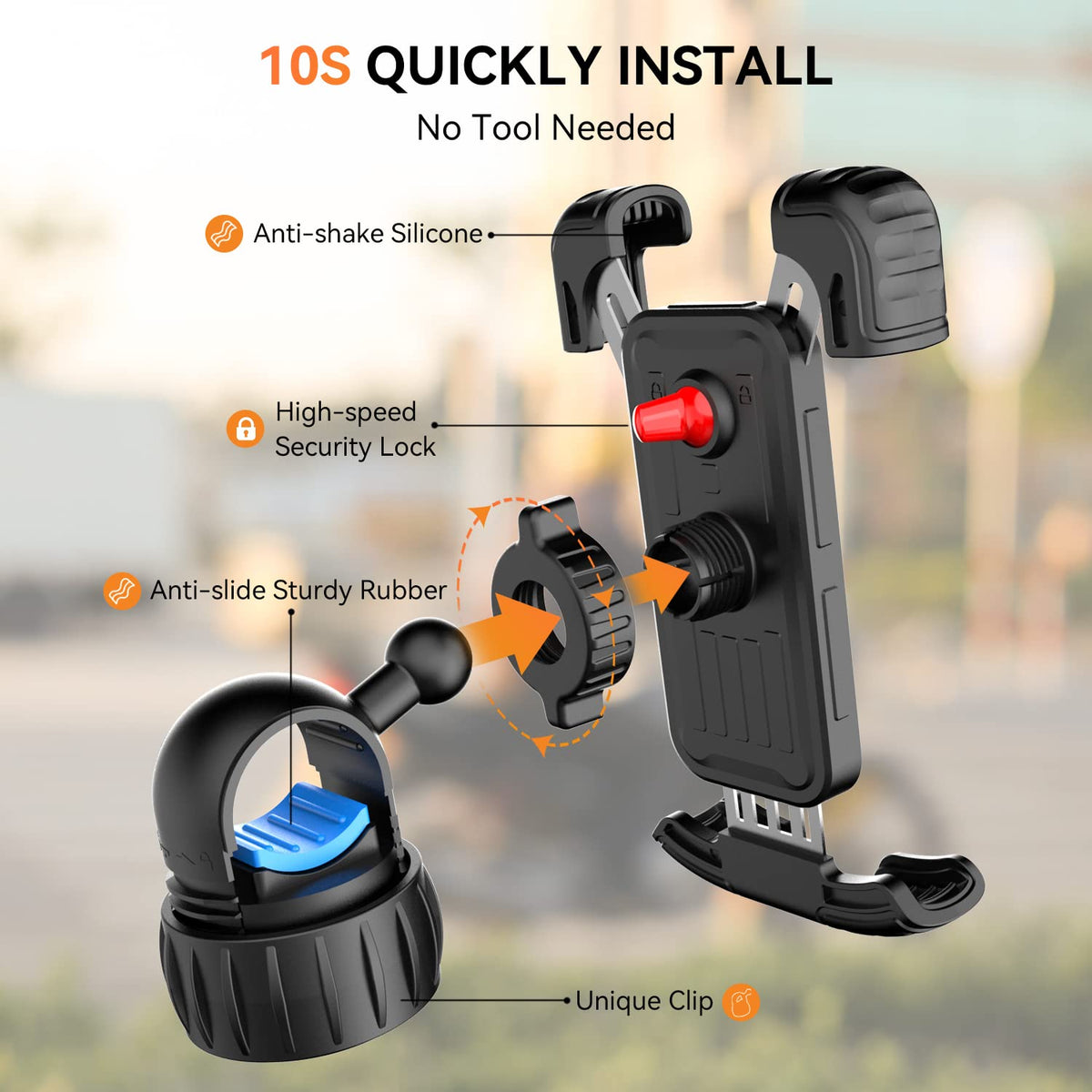 Motorcycle/Bicycle Phone Mount for 4.7-6.8" Phones (Orange) 🍁 All In One Marketplace Canada