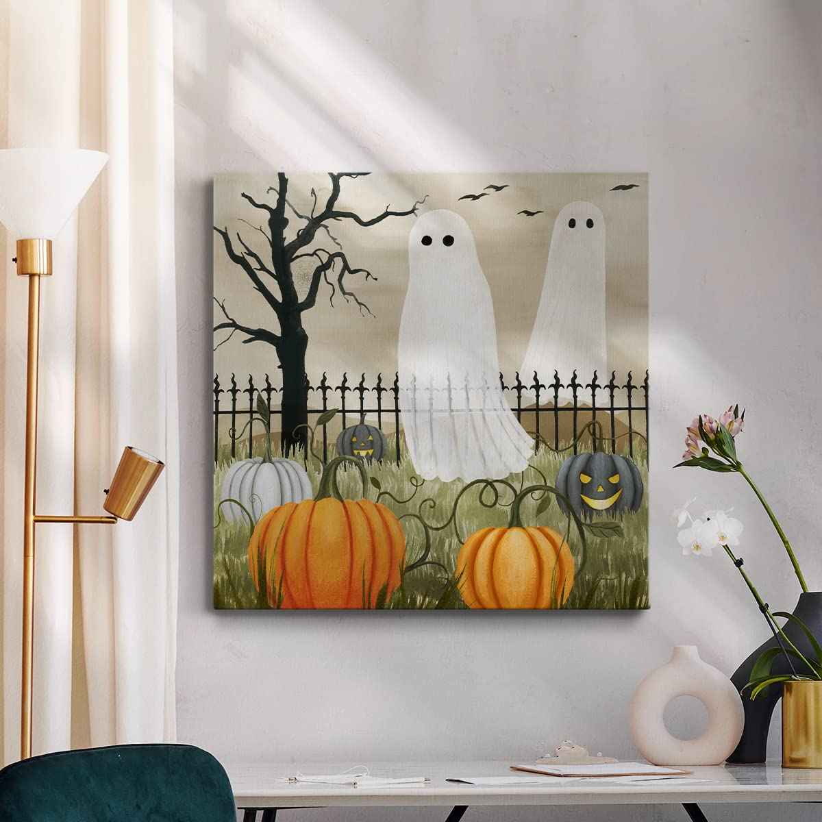 Renditions Gallery Modern Canvas Wall Art Pictures for Office Decorations Halloween Hunted Pumpkin Patch Premium Wall Hanging Wooden Artwork for Livingroom Kitchen Paintings - 32"X32" LT508