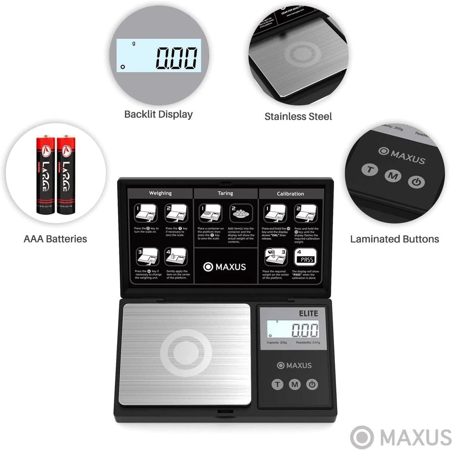 MAXUS Precision Pocket Scale 500g x 0.01g, Digital Gram Scale with Tray, Small Food Scale, Jewelry Scale, Ounces Grains Scale with Backlit LCD 🍁 All In One Marketplace Canada