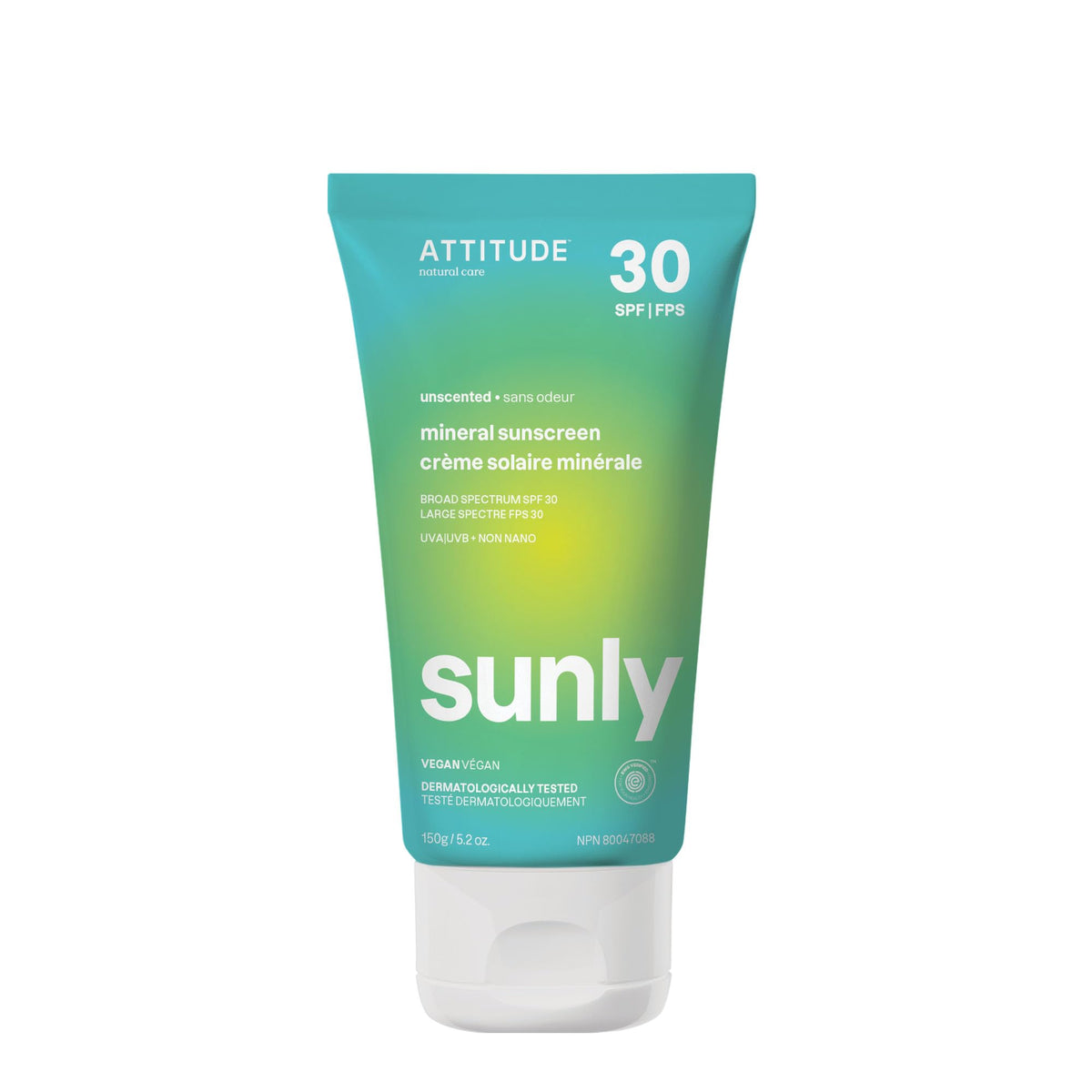 ATTITUDE Mineral Sunscreen SPF 30, Zinc Oxide Broad Spectrum UVA/UVB Protection, Face & Body, Dermatologically Tested, Vegan, Unscented, 150 g 🍁 All In One Marketplace Canada