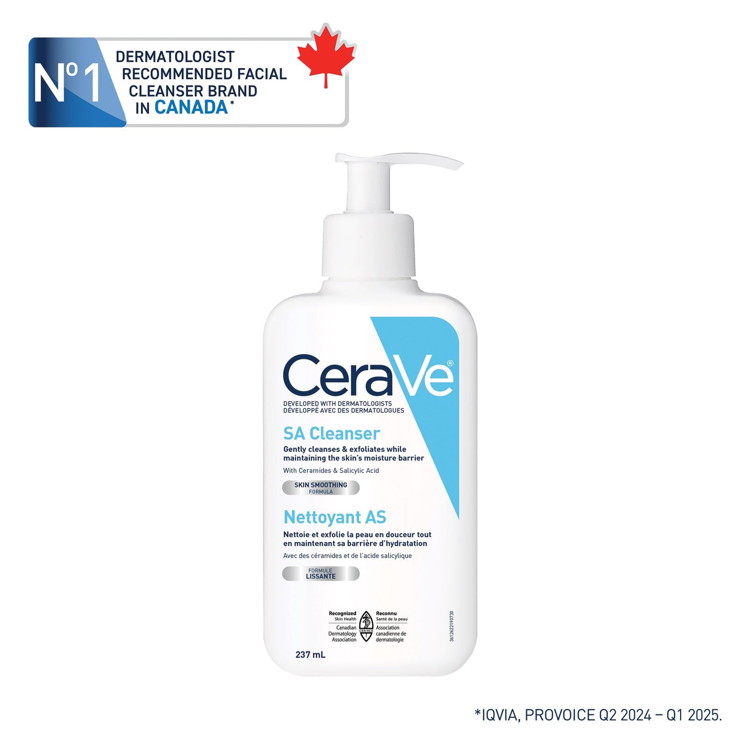 CeraVe Salicylic Acid Cleanser, Renewing Exfoliating Face Wash With Vitamin D for Normal Skin, Fragrance Free, Verified by CeraVe, 473ml 🍁 All In One Marketplace Canada