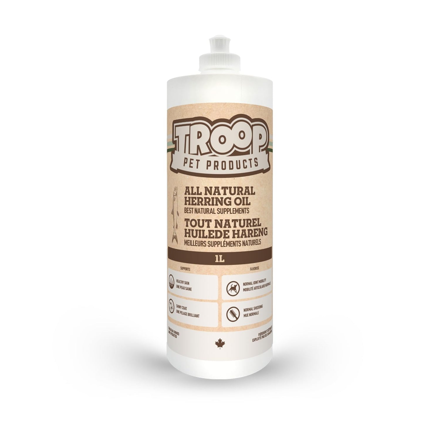 Troop Pet Products, Canadian Herring Oil, Natural Omega 3 Supplement for Improved Stamina, Immune System, Decreased Shedding, (1000ml) 🍁 All In One Marketplace Canada