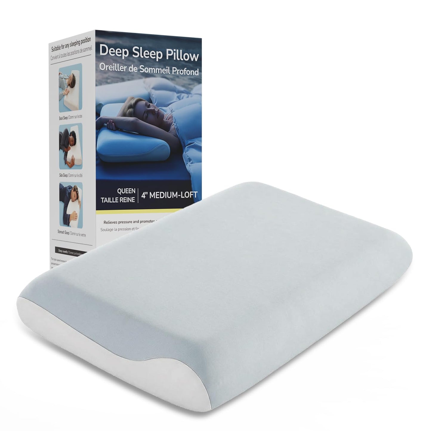 【Hotel Collection】 Memory Foam Pillow for Sleeping, Cooling Pillow with PCM Cover, Ergonomic Neck Support Pillow for All Sleep Positions, Soft Supportive Bed Pillow, Blue Grey, Queen (30"x16.5"x3.9") 🍁 All In One Marketplace Canada