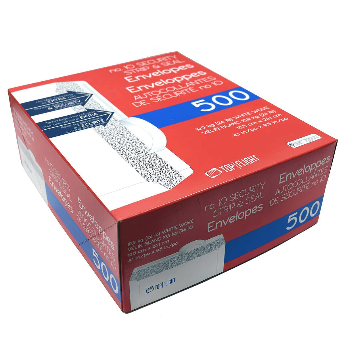 Top Flight PSTF10NWT #10 Envelopes, Strip & Seal, Security Tinted, White Paper, 24 lb, 500 Count 🍁 All In One Marketplace Canada