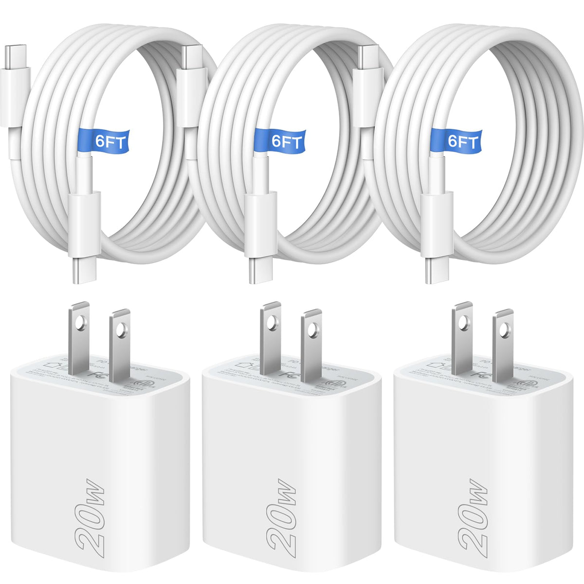 iPhone 16 15 Fast Charger [Apple MFi Certified] 3 Pack 20W USB C Wall Charger Block 6FT USB C to C Charger Cable Compatible with iPhone 16/iPhone 15/iPro/Pro Max,Pad Pro,Pad Mini/Air4 Phones 🍁 All In One Marketplace Canada