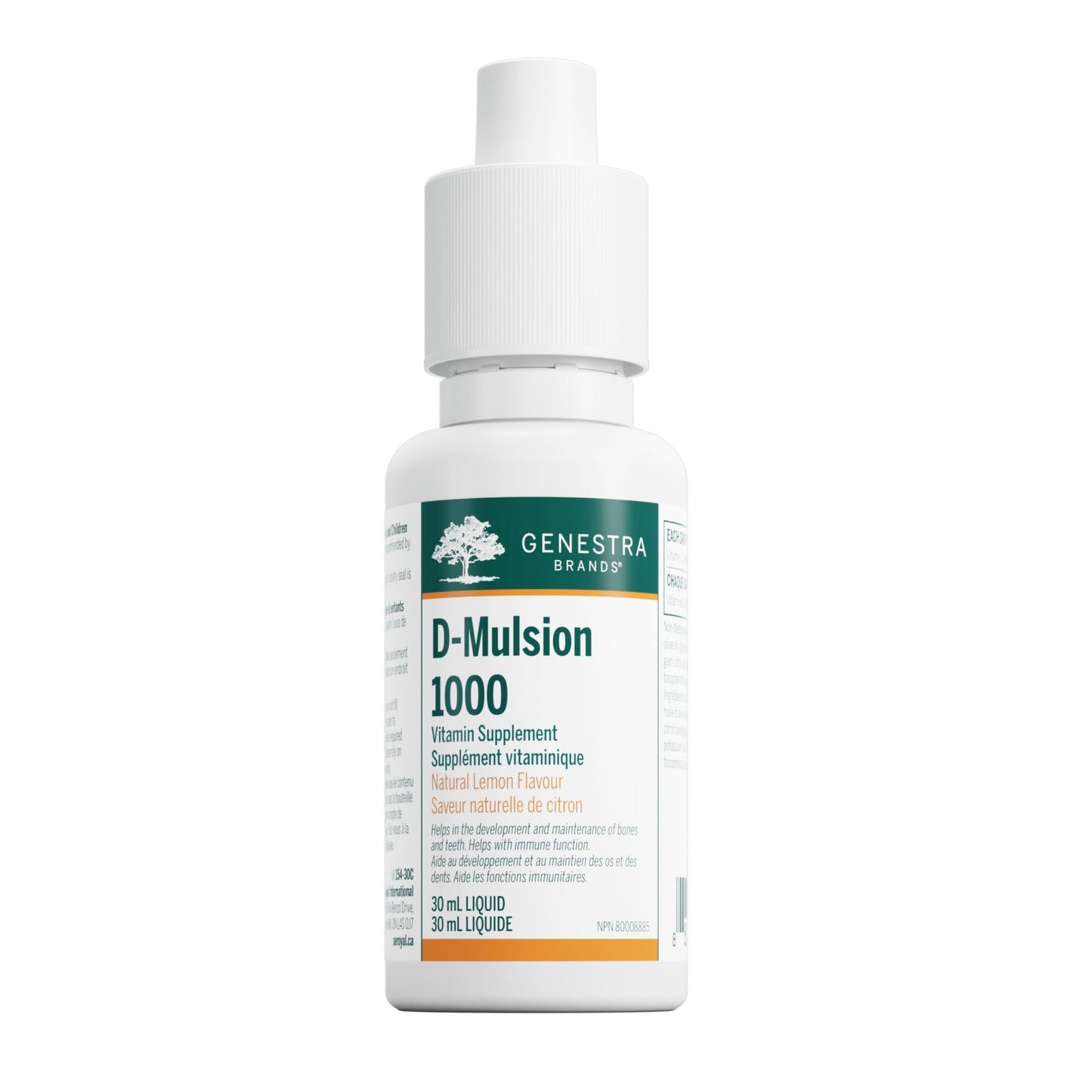 Genestra Brands D-Mulsion 1000 IU - Liquid Vitamin D3 - For Healthy Bones & Teeth - Immune Function Support - Non-GMO, Gluten Free & Dairy Free - 30 mL - Natural Lemon Flavour 🍁 All In One Marketplace Canada