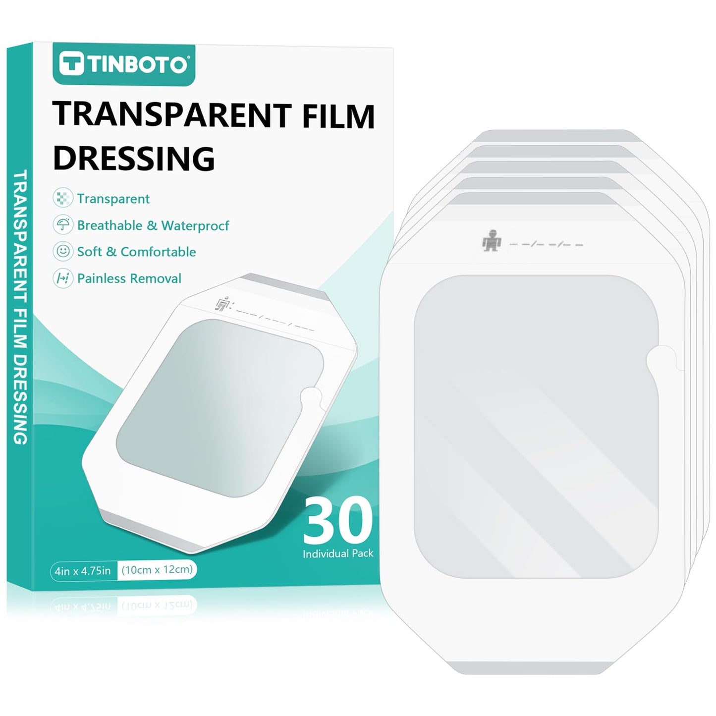 Transparent Film Dressing, 4" x 4.75" (30 Pack), Waterproof Clear Adhesive Bandages for Wound Care, IV Shield & Tattoo Aftercare 🍁 All In One Marketplace Canada
