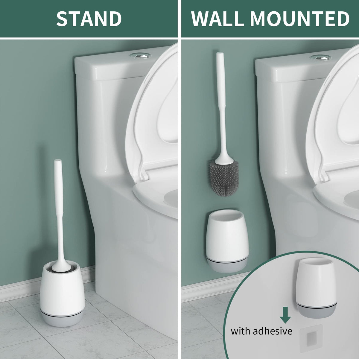 Hibbent Toilet Brush with Ventilated Drying Holder, Silicone Toilet Bowl Brush Bathroom Cleaning Bowl Brush Kit Sturdy Cleaning Toilet Brush, Floor Standing & Wall Mounted Without Drilling 🍁 All In One Marketplace Canada