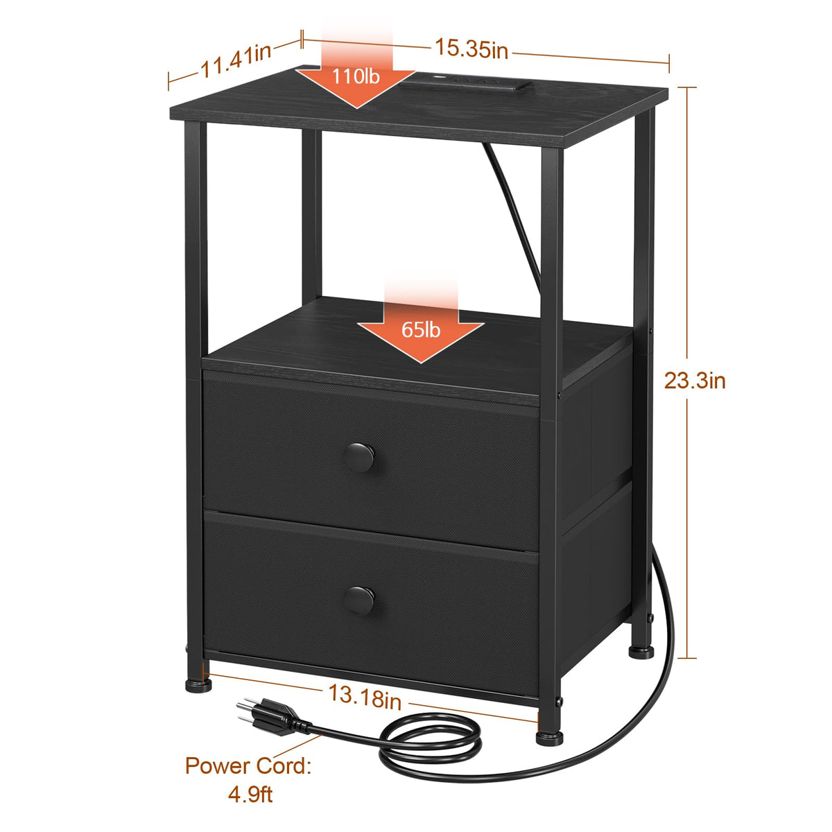 LOAKEKEL Night Stands Set 2, Bedside Table with Charging Station and LED Light, Nightstand with 2 AC Outlets and USB Ports, End Table with 2 Fabric Drawers for Bedroom, Living Room, Black, HETS02BK 🍁 All In One Marketplace Canada