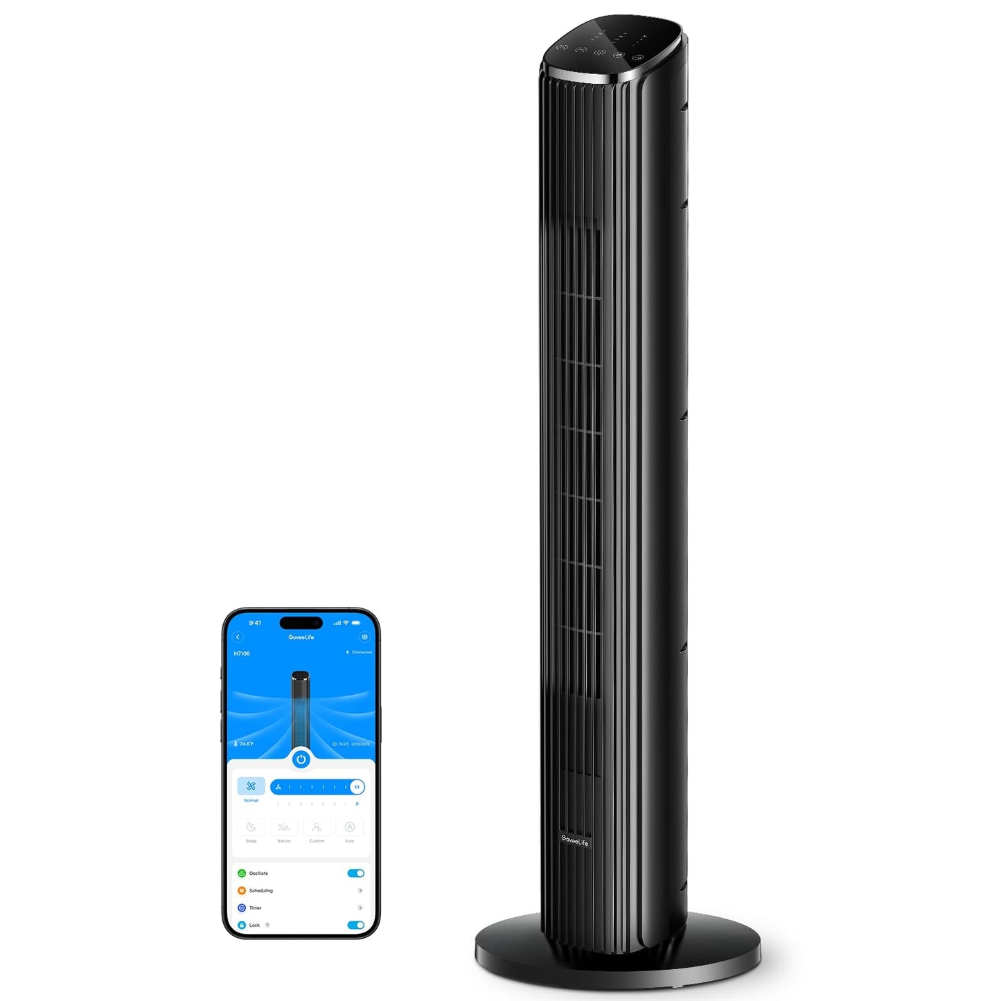 GoveeLife Black Tower Fan for Bedroom, 36" Smart Floor Fan with App/Voice Control, Temperature Sensor, 5 Modes 8 Speeds(25ft/s), 29dB Quiet Oscillating Fan for Office, 24H Timer, Auto Cooling 🍁 All In One Marketplace Canada