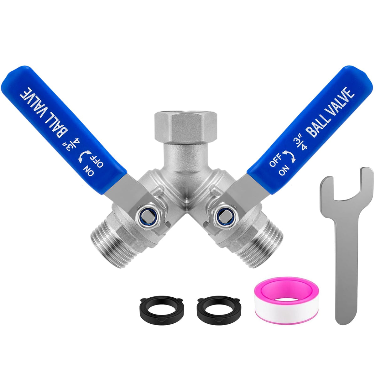 Garden Hose Splitter 2 Way, 304 Stainless Steel Heavy Duty Water Hose Splitter with Long Handle, 3/4" GHT Thread Y Valve Water Garden Hose Tap Adapter, Full Flow Water Splitter Connector 🍁 All In One Marketplace Canada