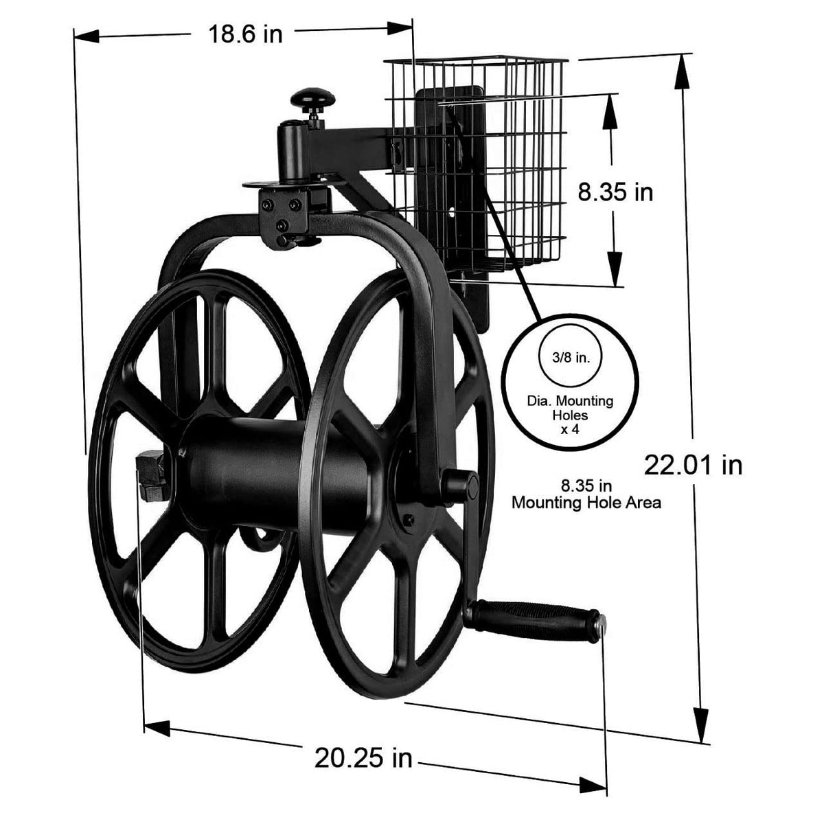 Liberty Garden 712-B Single Arm Navigator Multi-Directional Garden Hose Reel, Holds 125-Feet of, 5/8-Inch, Black, Height: 22.00", Width: 20.25", Depth: 18.6", Weight: 12.50 lbs 🍁 All In One Marketplace Canada