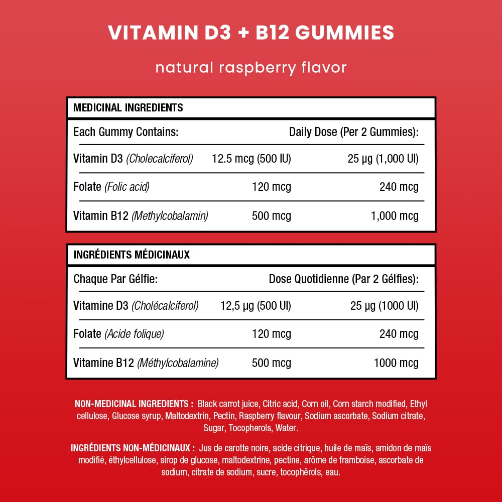 Vitamin D3 1000 IU + B12 1000mcg Per Serving | Chewable Vitamins B & D Gummies for Adults, Kids, Women & Men | Enhanced With Folate for Energy & Immunity | 120 Gummies 🍁 All In One Marketplace Canada
