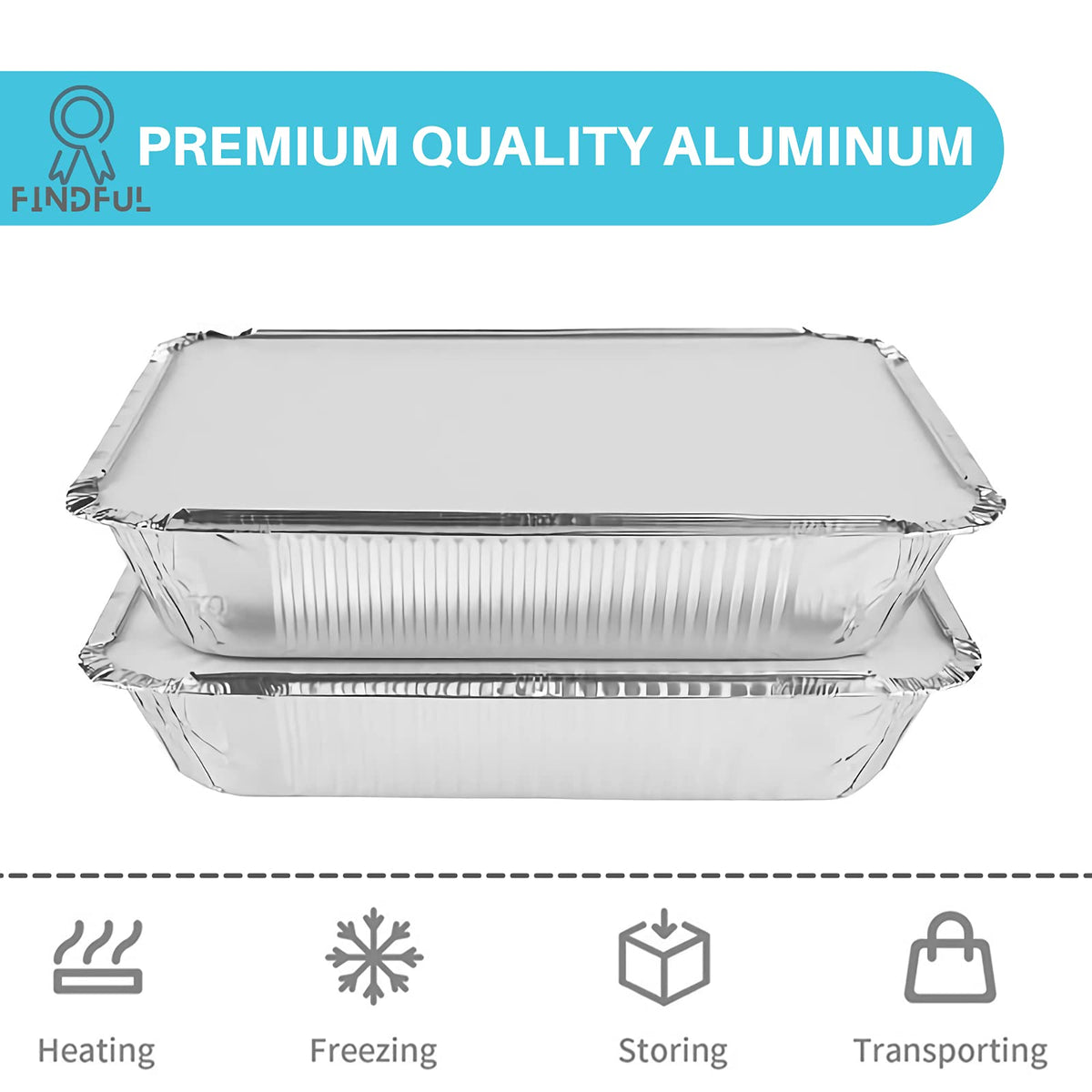 Aluminum Pans with Lids (50-Pack, 8.5"×6") 2.25 LB Capacity Foil Food Containers with Lids - 50 Pans and 50 Cardboard Covers - Disposable Tin Foil Pans - for Baking, Meal Prep and Freezer, Takeout 🍁 All In One Marketplace Canada