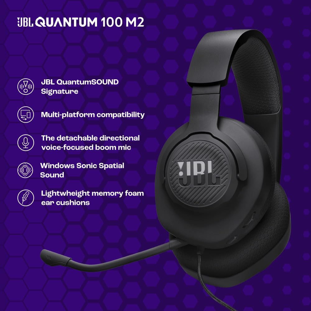 JBL Quantum 100M2 - Wired Over-Ear Gaming Headset with omnidirectional, Detachable mic with Mute Option and Fabric-Covered Memory Foam Ear Cushions, Compatible with All Platforms (Black) 🍁 All In One Marketplace Canada