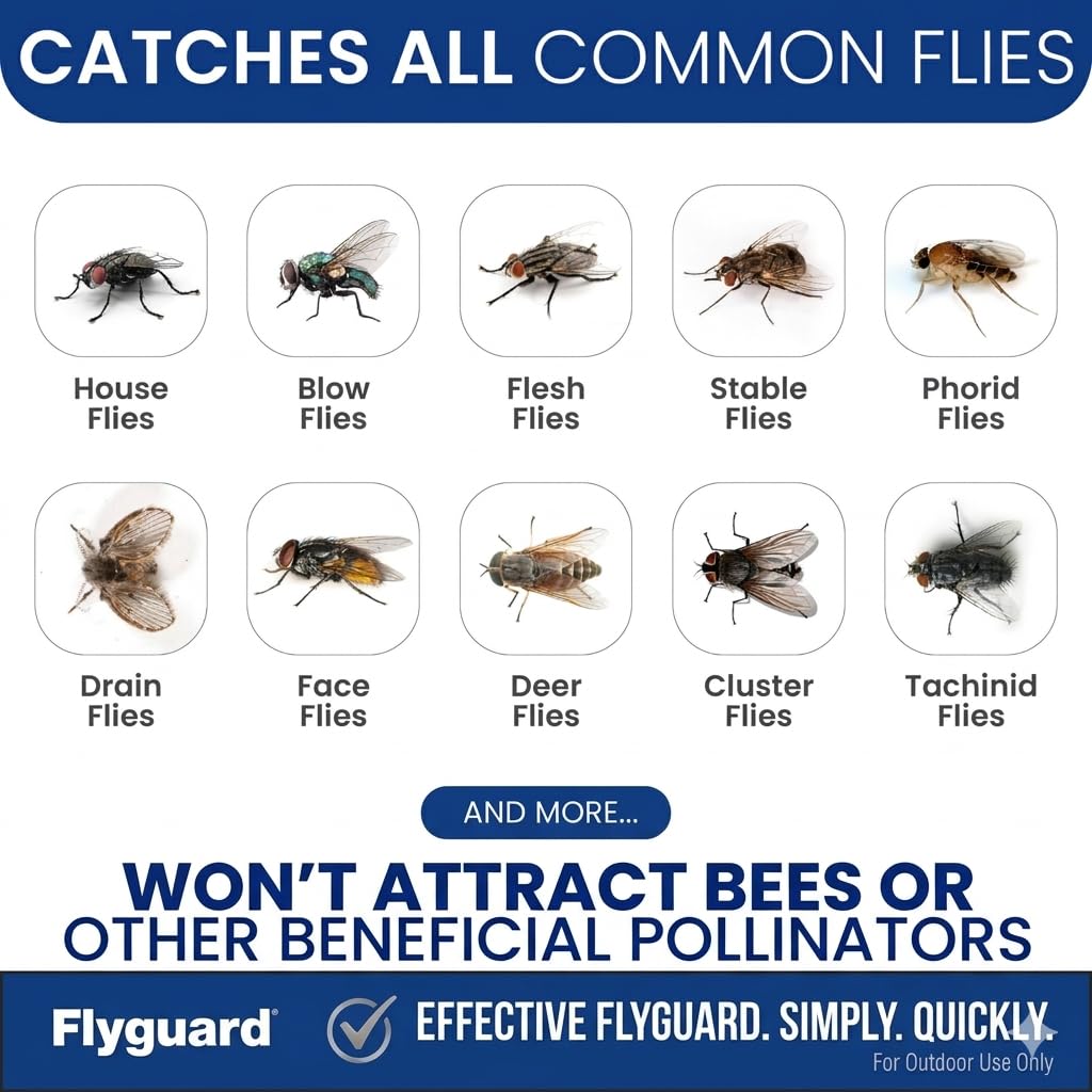Flyguard 5-Pack Disposable Hanging Fly Trap Bag – Outdoor Odor-Free Insect Catcher for Patios, Gardens, Farms, and Campsites – Eco-Friendly, Pet Safe, No Electricity Required (Hang Style) 🍁 All In One Marketplace Canada