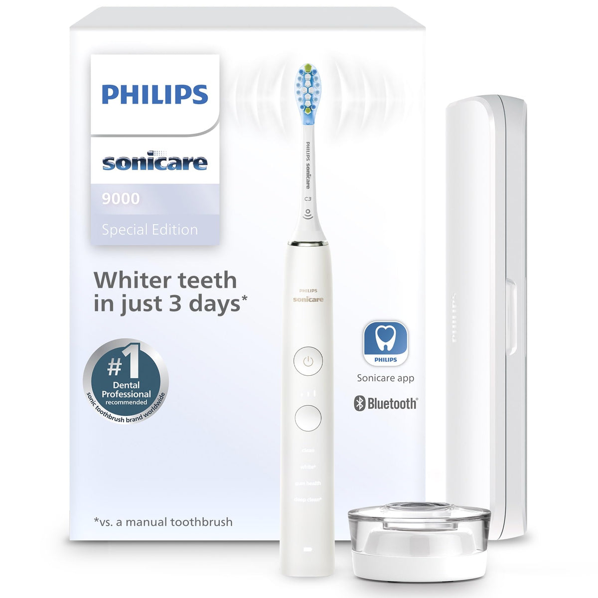 Philips Sonicare DiamondClean 9000 Electric Toothbrush - Sonic Toothbrush with App, Pressure Sensor, 12 Brushing Settings, Replacement Reminder, Charging Stand, Travel Case, White, HX9911/93 🍁 All In One Marketplace Canada