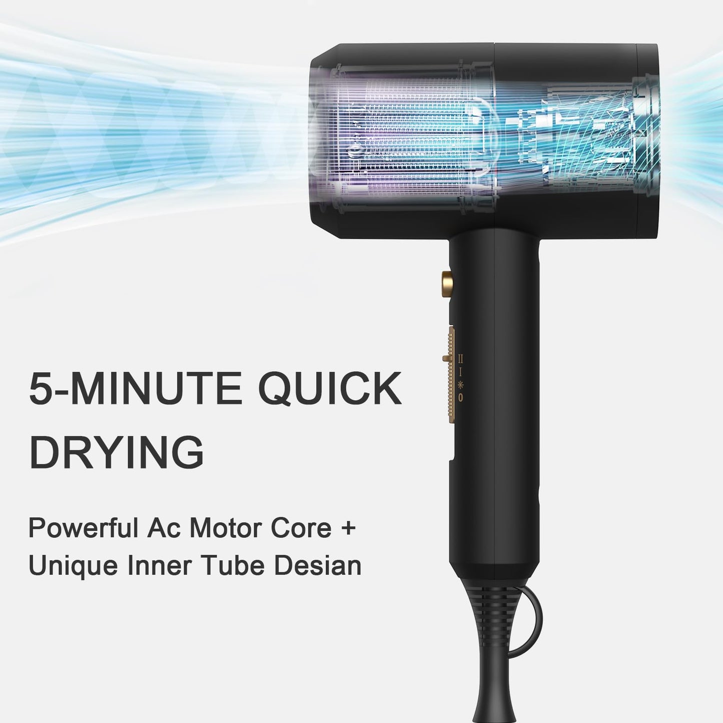 Slopehill Professional Ionic Hair Dryer, Powerful 1800W Fast Drying Low Noise Blow Dryer with 2 Concentrator Nozzle 1 Diffuser Attachments for Home Salon Travel (Black) 🍁 All In One Marketplace Canada