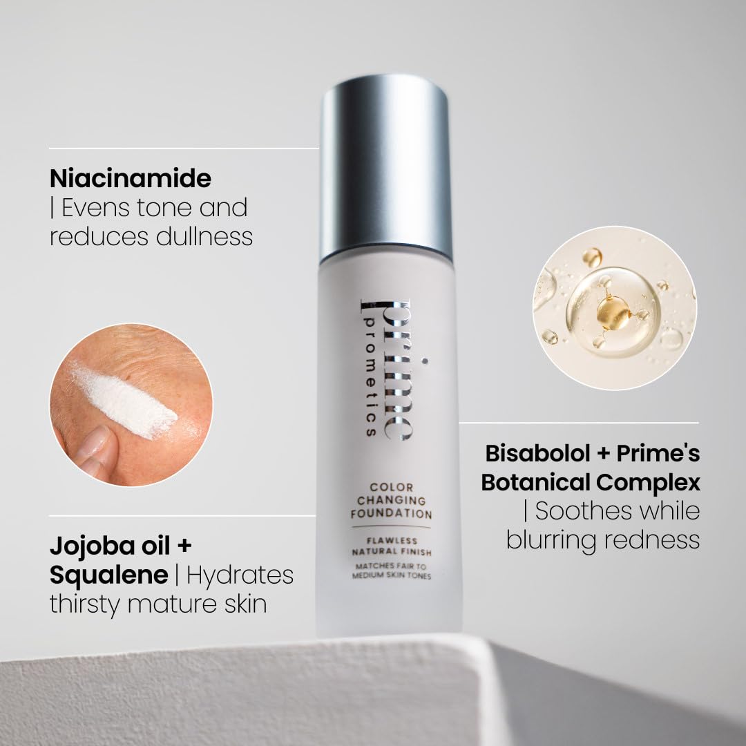 Prime Prometics Color Changing Foundation for Mature Women – Instantly Adapts to Your Skin Tone – Buildable Light-to-Medium Coverage – 12-Hour Wear – Natural Dewy Finish – Hypoallergenic 🍁 All In One Marketplace Canada