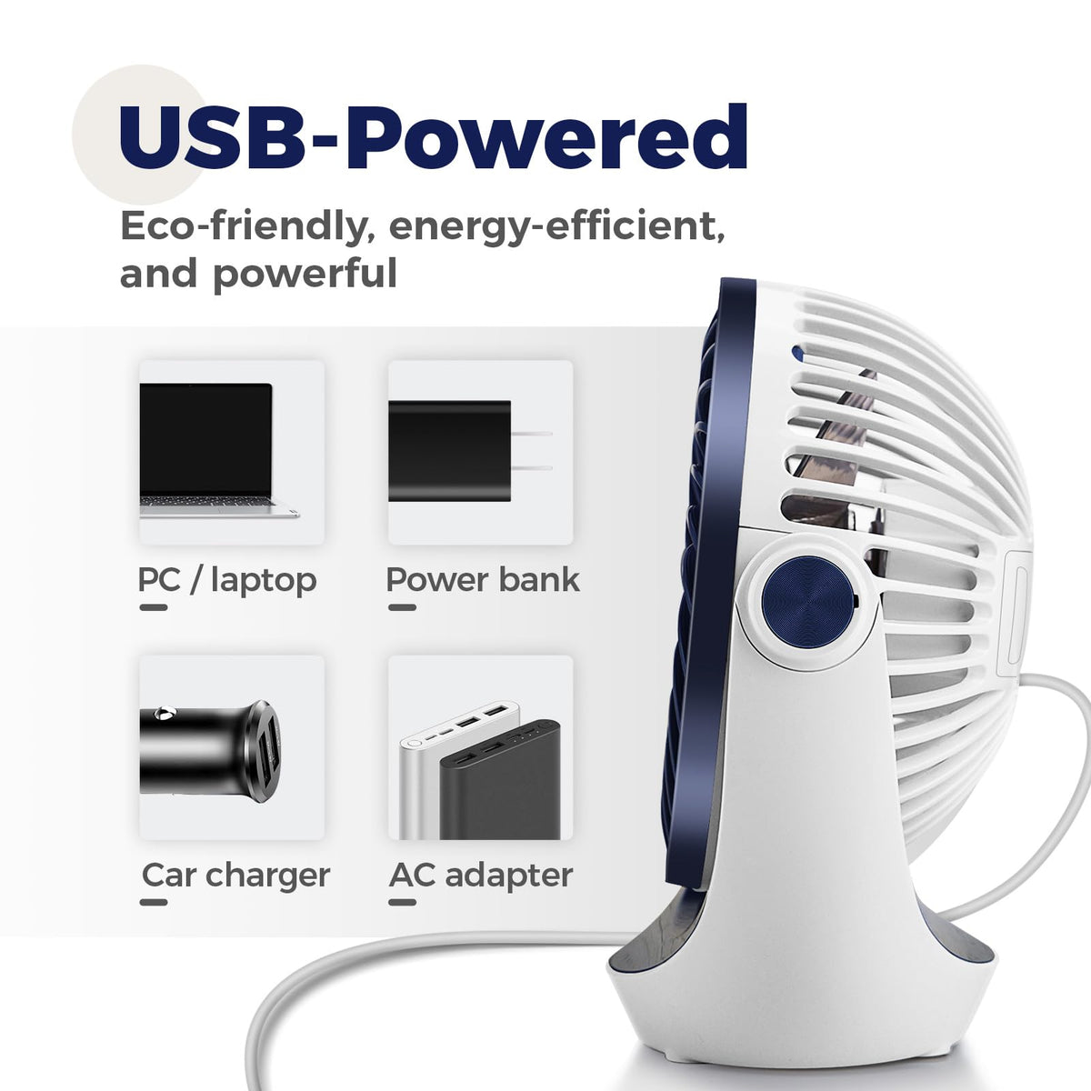 OCOOPA Small USB Desk Fan Table Fan 5'' with Strong Airflow & Quiet Operation, Portable Cooling Mini Fan 3 Speed, 360°Rotatable Head for Home Office Bedroom Desktop 🍁 All In One Marketplace Canada